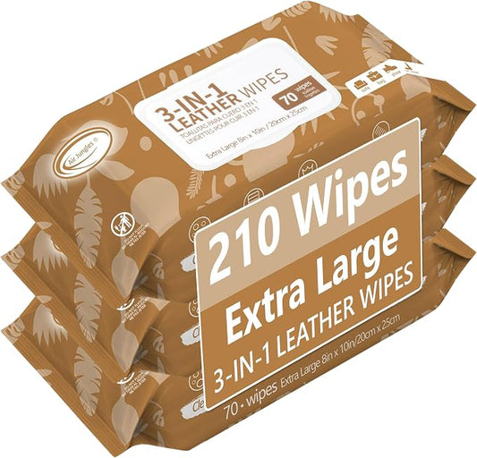 Air Jungles 3in1 Leather Cleaner Wipes 70 Count (3 Pack), XL 8x10 Inch | Clean, Condition, Protect Wipes For Vinyl & Leather Apparel, Furniture, Auto Car Interior, Shoes, Boots, Bags