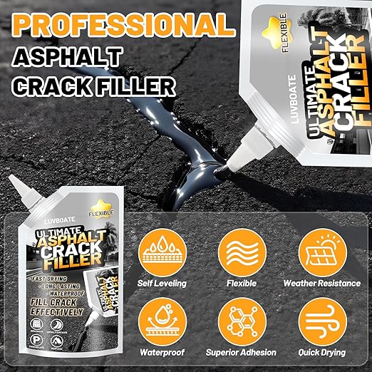 Asphalt Crack Filler, 1.5LB High Elasticity Driveway Crack Filler, Self Leveling Waterproof Repair Sealant for Driveway, Walkway, Road, Blacktop Concrete Joint, Indoor & Outdoor - Black (24.7oz)