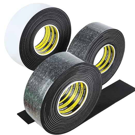Single Sided Strong Self-Adhesive Foam Tape Strips 3 Pack 2inX16.4FT, Black Weather Stripping for Door/Window Seal, Gap Insulation, DIY Homeowners Easy Install (0.12in Thickness)