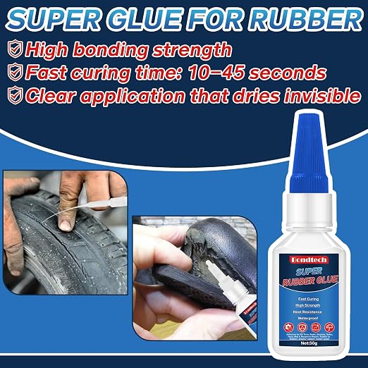 Rubber Glue 30 g, Super Glue for Rubber, Clear Instant Adhesive for Tire, Shoes, Belt, Soles, Hose, Mat & Neoprene Repair and More, Waterproof, Heat-Resistant (Clear, 30 Grams * 1 Pack, Rubber Glue)