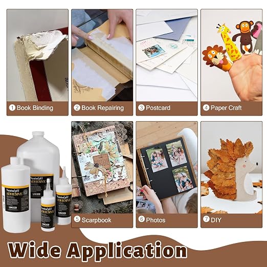 LINECO Neutral pH Adhesive 8 Oz, Acid-Free, All-purpose Glue, Dries Clear and Remains Flexible. Used for Bookbinding and Book Repair, Framing, Collages, Paper Art and Crafts