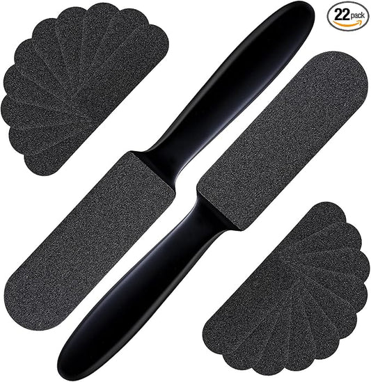 Mudder 2 Pieces Stainless Steel Pedicure Foot File Callus Remover Foot Scrubber Rasp with 20 Replaceable Coarse/Fine Double Side Reusable Pads for Care Cracked Skin Callus Remover Tool(Black)