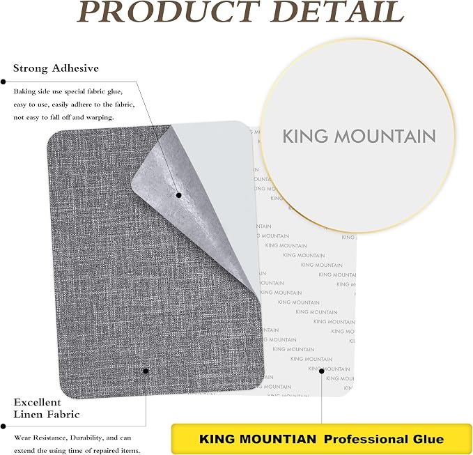 KING MOUNTAIN Fine Linen Repair Patches, 2 PCS, 8" x 11", Self-Adhesive, Polyester, Rectangular, Linen Patch(Dark Grey)