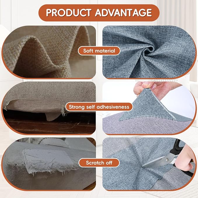 Linen Fabric Repair Tape 16x79 Inch, Self Adhesive Couch Patch Repair Fabric Tape for Furniture, Linen Patch Kit for Couch, Carpet, Upholstery, Chair, Sofa, Cushion, Bag (Blue Grey)