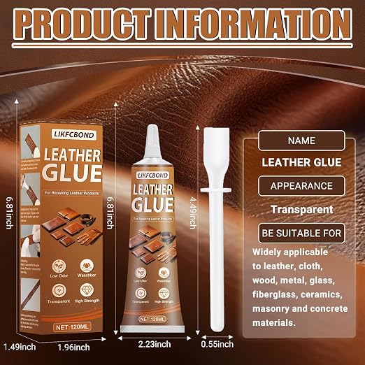Leather Glue Permanent 120ml, High Strength Leather Adhesive Clear, Flexible Fast Drying Repair Leather Glue for Jackets, Handbags, Sofas, Furniture, Shoes, Purses, Car Seats(4.05floz)