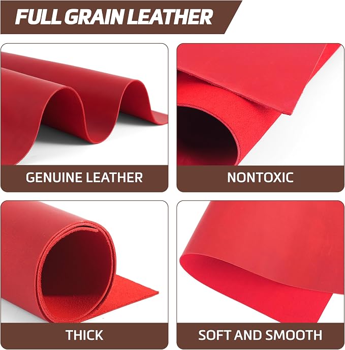 Shkira 12''X24'' Genuine Crimson Leather Sheets for Crafts - Square 2.0MM Thick Genuine - Thick Cowhide Pieces Square - Leather Sheet for Arts