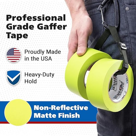 Gaffer Power Fluorescent Yellow Gaffer Tape 2 Inch x 30 Yards – High Visibility, Non-Reflective, Professional Grade Cloth Tape for Stage, Marking & Cable Management – Made in USA
