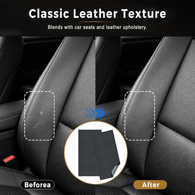 2 PCS Leather Repair Patch Tape, 4 x 8 Inch Waterproof PU Self Adhesive Leather Repair Patch Kit, Cuttable Car Fabric Sofa Vinyl Tape for Car Upholstery Seat, Furniture, Couch (Black)