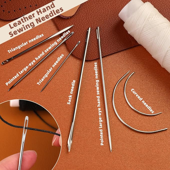Ftyiwu Waxed Thread, Upholstery Needle and Thread 32 Yards with 7PCS Hand Sewing Needles for Home Upholstery Carpet Canvas Repair Leather Sewing (Dark Gray)