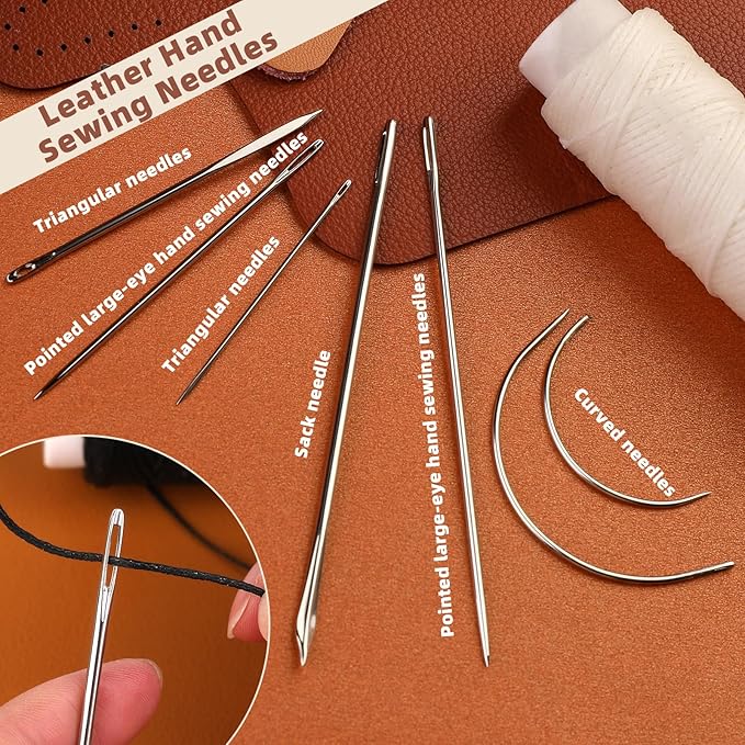 Ftyiwu Waxed Thread, Upholstery Needle and Thread 32 Yards with 7PCS Hand Sewing Needles for Home Upholstery Carpet Canvas Repair Leather Sewing (Red)