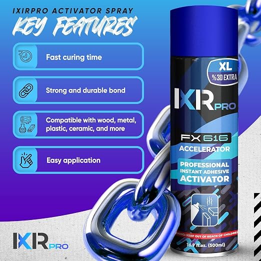 ixirpro CA Glue Activator Spray (4x16.9 oz) – Super Glue Accelerator for Instant Bonding | Fast-Drying Cyanoacrylate Activator for Woodworking, Plastic, Metal, 3D Printing, Guitar, DIY, and Repairs