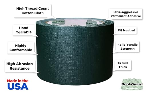 BookGuard 3 inch Premium Bookbinding Repair Cloth Tape, 15 Yard Roll, Forest Green