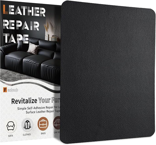 Fadoub Leather Repair Patch Tape Self-Adhesive, 8x11In Heavy Duty Vinyl Patch, Leather Repair Kit for Furniture, Sofa, Couch, Office Chair, Car Seat, Car Interior(Black)