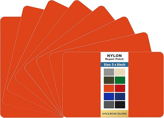 KING MOUNTAIN Self Adhesive Nylon Fabric Repair Patch, 5×8 Inches 8 Pcs, Quick Down Jacket Repair Patch, Waterproof Outdoor Gear Patch Kit for Tent,Backpacks,Umbrella, Gloves, Sleeping Bag (Orange