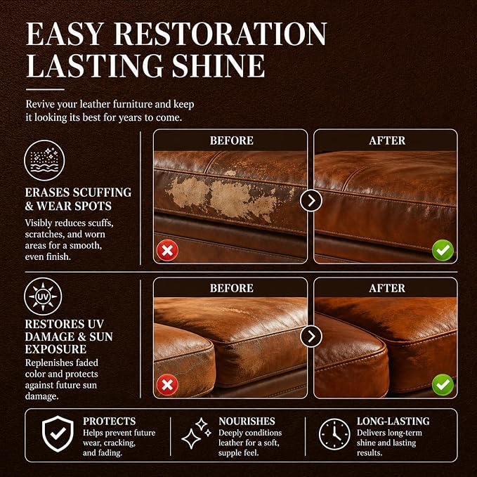Leather Conditioner Oil - Deeply Nourishes for Leather Furniture, Car Seats, Shoes, Purses & Accessories -4oz