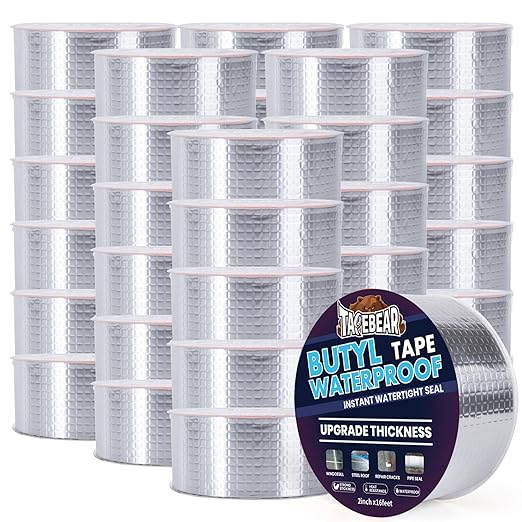 TAPEBEAR 36Rolls Extra Thicker Butyl Tape Waterproof 2inch x16feet, 51mil Aluminum Butyl Sealant Tape, Duct Sealing Adhesive for RV Roof Repair, Boat and Pipe Sealing, Metal, Roof Leak Patching