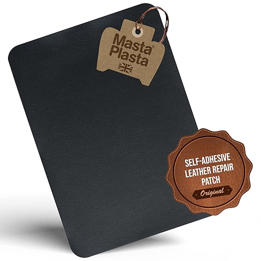 MastaPlasta Original Self-Adhesive Leather Patches for Couch Repair - Black 11" x 8" (28 x 20 cm). Upholstery-Quality Patch to Furniture and Car Seat Repair.