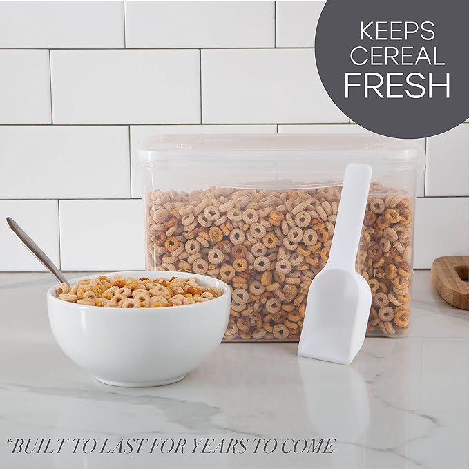 Kitchen Details Cereal Container with Scooper | Medium | Airtight | Food Tin | Keeps Fresh | Kitchen & Pantry Storage Organizers | Clear