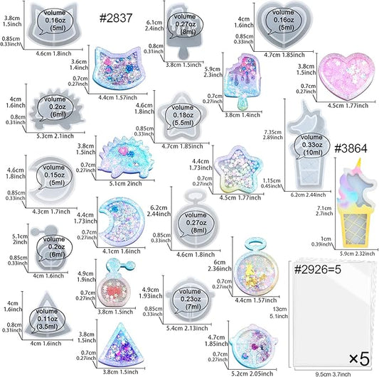 FUNSHOWCASE Resin Shaker Molds Set Charms Pendant Jewelry Making Supplies 11 Trays Bundle with 5 Seal Films and Tutorial Manual