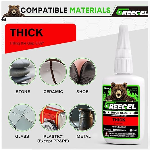 4 Oz Thick Liquid Clear Super Glue + 3g Gel Glue, Cyanoacrylate Adhesive for Woodworking Large Gap, Rubber, Metal, Glass, Leather, Crafts & Repairs