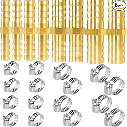 Brass Hose Barb 1/4" 5/16" 3/8" 1/2" Splicer Mender Assortment Kits with Stainless Steel Pipe Clamps air hose repair kit for Pipe Line/Fuel/Air