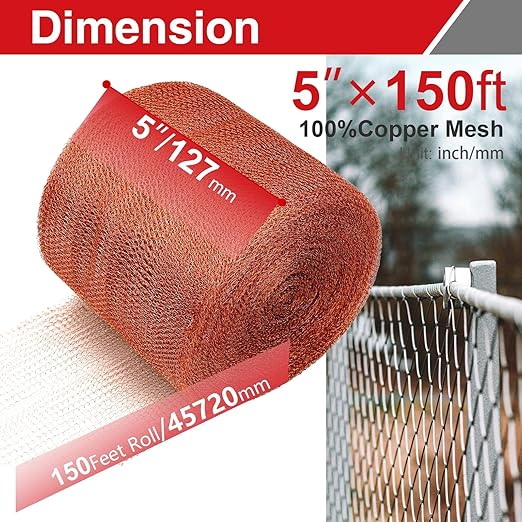 5 Inch×150 ft Copper Mesh Rodent Control Kit, 100% Pure Copper Roll for Professional Pest Barrier and Hole Blocking, Ideal for Large Garden and Extensive Home Sealing, with Scissors, Gloves, Trowel