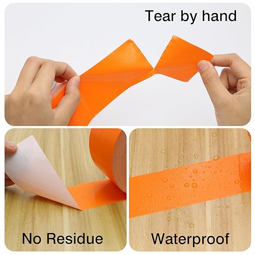 Heavy Duty Duct Tape 3 Inch X 33 Yards, 8.5 Mil Thickness, Multi Purpose Orange Duct Tape, No Residue, Waterproof and Tear by Hand - for Repairs, Industrial, Professional Use