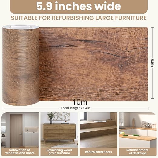Wood Grain Repair Tape, 5.9 inch X 32ft Self Adhesive Wood Colored Tape for Tables, Chairs, Baseboards, Doors, Windows, Floors, Handicraft DIY.