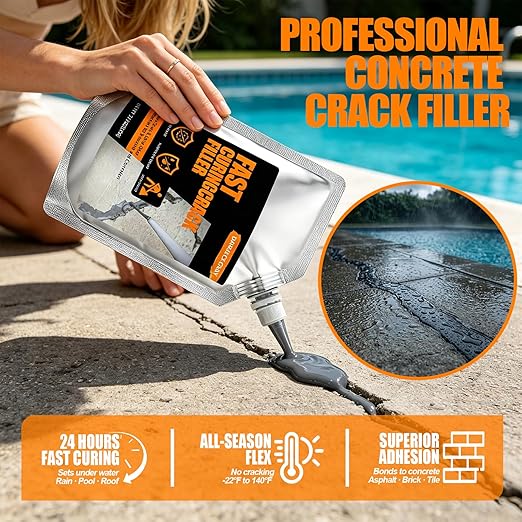 Concrete Crack Filler 1 Pack,Self-Leveling High Elasticity Cement Sealant, Quick-Drying and Waterproof Concrete Caulk for Driveway,Walkway, Patio, Joint Repair, Indoor and Outdoor Use, Gray (20oz)