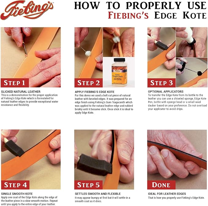 Fiebing's Edge Kote (4oz, Mahogany) - Leather Edge Paint for Shoes, Furniture, Purses, Couches, Belts - Flexible, Water Resistant, Semi Gloss Color Coating Leather Dye to Protect Natural Edges