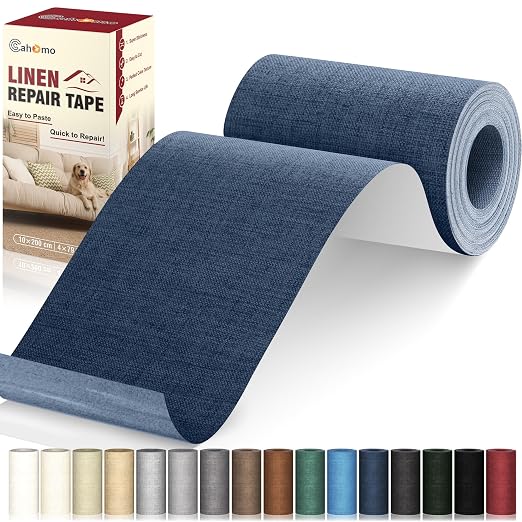 Cahomo Linen Repair Tape 4x79 inch, Self Adhesive Linen Fabric Tape, Linen Fabric Patch Tape Kit, Fabric Repair Tape for Sofas, Headboards, Chairs, Curtains - Navy Blue