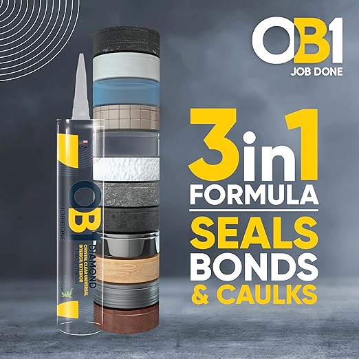 OB1 Universal Caulk Sealant & Adhesive Diamond Crystal Clear 10.1oz | Professional Grade Premium All-in-One Advanced Hybrid | Internal & External | Water Shrink Crack UV & Fade Resistant | 1 Cartridge
