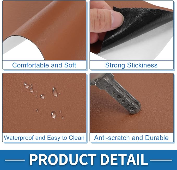 Self Adhesive Leather Repair Patch Strong Stickiness 30"x16" Leather Repair Tape PU Leather Brown 1 Pcs