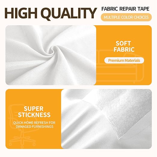 Fabric Repair Tape, Self-Adhesive Couch Patch Repair Fabric Patches for Furniture, Couch Repairing Kit Tape for Upholstery, Carpets, Chairs, Sofas, Pillows Linen 4x80 Inch White