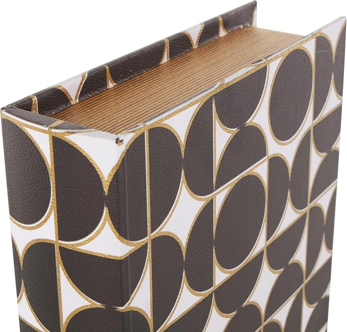 Deco 79 Faux Leather Decorative Box Faux Book Storage Book Shaped Boxes with White and Gold Geometric Patterns, Set of 3 Decorative Keepsake Boxes 13", 11", 9"H, Black