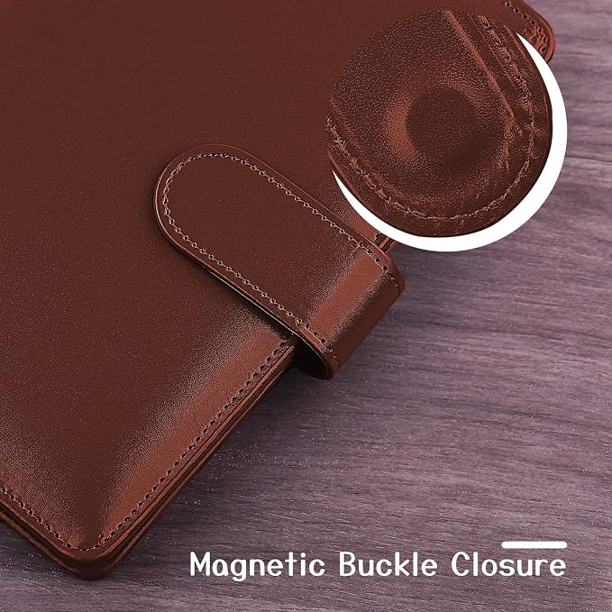 Antner A6 Binder 6 Ring Refillable Notebook Budget Planner for A6 Filler Paper, PU Leather Loose Leaf Personal Planner Wallet Money Organizer Cash Stuffing Binder with Magnetic Buckle Closure, Brown