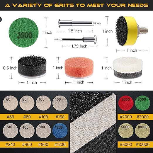 317 PCS 1 Inch Sanding Disc, GOH DODD Hook and Loop 60 to 10000 Grit Wet Dry Sandpaper Micro Sand Paper with 1/8" 1/4" Shank, Backing Pad, Polishing Pads, Foam Pads for Auto Metal Glass Resin Wood