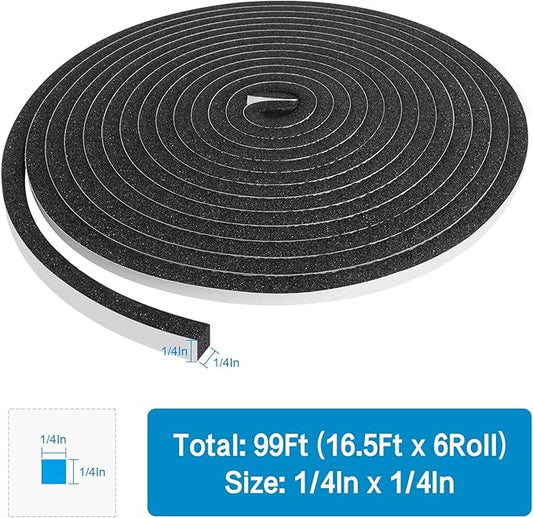 DGSL Foam Insulation Tape, 1/4In x 1/4In x 99Ft Weather Stripping Door Seal Strip for Doors and Windows,Sliding Door,Sound Proof Soundproofing Door Seal,Weatherstrip,Air Conditioning Seal Strip