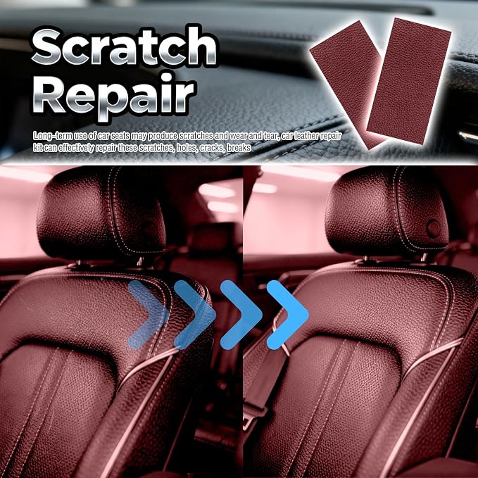 2PCS PU Leather Patch for Car Seat Repair,Self-Adhesive Leather Repair Patch Tape Vinyl Repairs Kit,Portable Car Leathers Repairs Kit for Cars Upholstery Seat,Furniture (Burgundy)