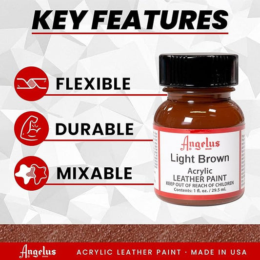Angelus Acrylic Leather Paint For Shoes, Sneakers, Leather, Canvas, Furniture, and More - 1 fl oz, Light Brown