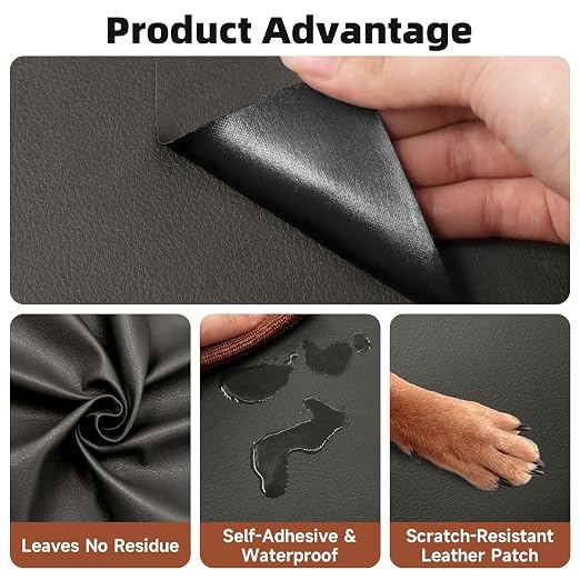 HUISHCHILI Leather Repair Tape, Heavy Duty Vinyl Repair Patch, Waterproof Self Adhesive Leather Repair Kit for Fixing Holes & Scratches on Couch, Car Seat, Furniture (Dark Grey, 15.7 x 78.7in)