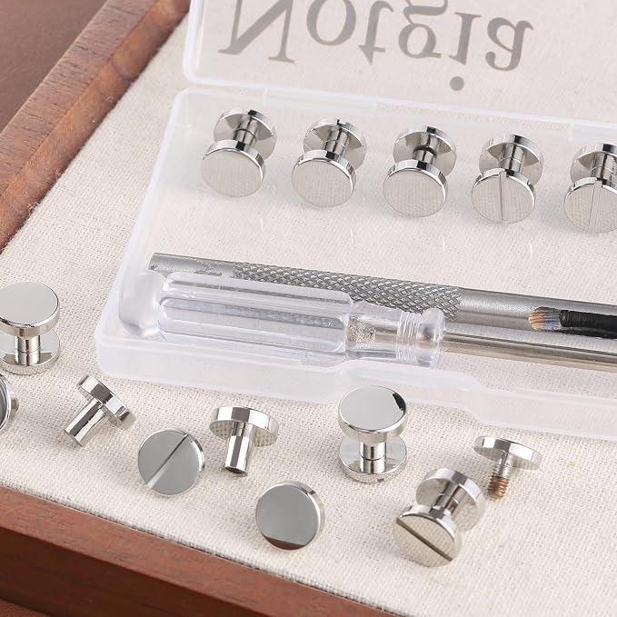 Notgia 6 Sets 10x6MM Brass Chicago Screws Rivets for Leather Binding Screws Studs Purse Hardware Spikes and Studs for Repair Decorate Clothing Shoes Belt Collar Leather Craft (Silver)