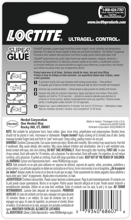 Loctite Super Glue Ultra Gel Control, Clear, 0.14 fl oz Bottle, 6 Pack - Superglue for Plastic, Wood, Metal, Crafts & Repair, Cyanoacrylate Adhesive Instant Glue, Quick Dry