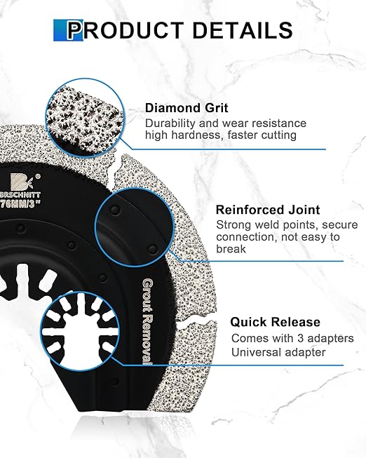 Oscillating Saw Blades Set 4PCS - 2''*2/3''*2 Universal Multitool Blades for Grit Grout Removal, Quick Release Curved Edge Multi Tool Kit for Tile, Air Brick, Cement, Concrete, Masonry