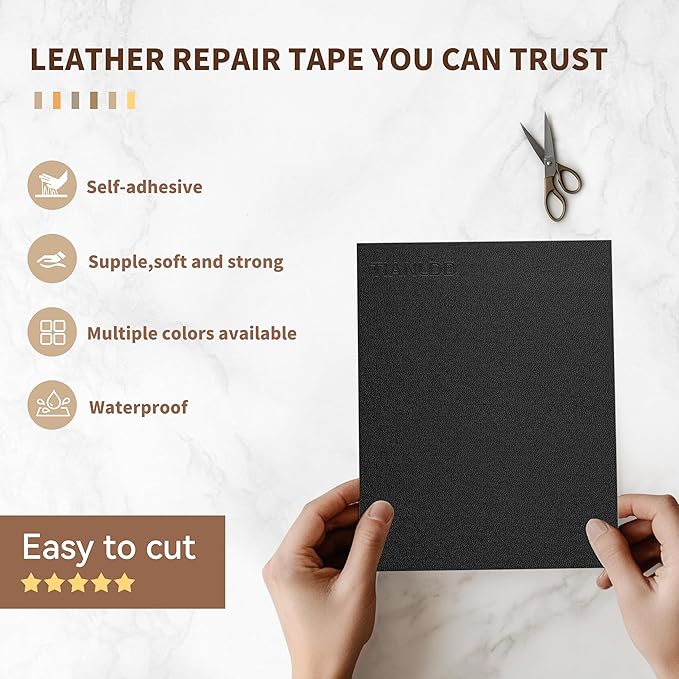 TIANLDD Leather Repair Tape,16 x 237 Inches Self Adhesive Leather Repair Patch，Leather Repair Kit for Furniture，Couches,Car Seats,Cabinets,Handbags(Black-Fine Lines)