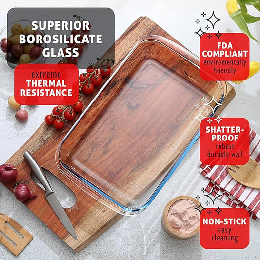 EATEX 16-Piece Deep Glass Casserole Dishes for Oven with Plastic Lids, Glass Baking Dishes for Oven, Rectangular Bakeware for Lasagna, Cooking, Leftovers, Kitchen, Freezer to Oven Dishwasher Safe