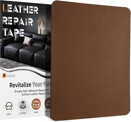 Fadoub Leather Repair Patch Tape Self-Adhesive, 8x11In Heavy Duty Vinyl Patch, Leather Repair Kit for Furniture, Sofa, Couch, Office Chair, Car Seat, Car Interior(Light Brown)