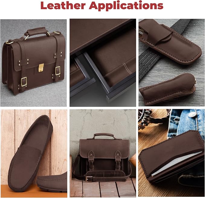 ELW Crazy Horse Leather 5-6 OZ (2-2.4mm) | Dark Brown | Pre-Cut 8"x10" 2PCS | Full Grain Cowhide Handmade Leather for DIY, Crafts, Sheaths, Sewing, Workshop