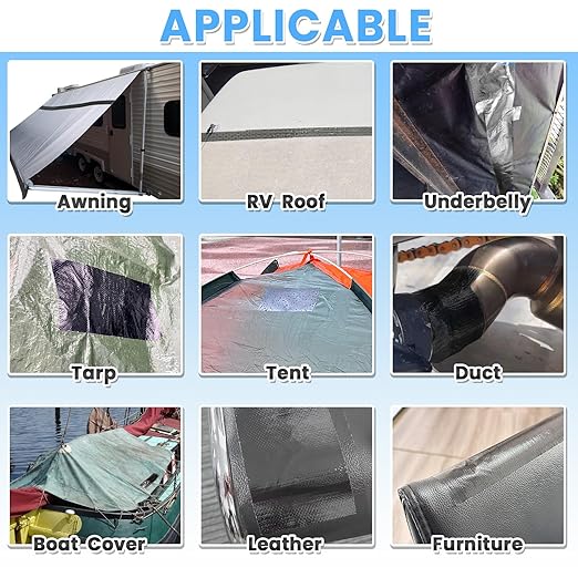 Tikfoam Waterproof Repair Tape for RV Underbelly, Awning, Tarp, Tent, Nylon, Sail and Boat Cover Outdoor Repair Patch, Heavy Duty, UVproof, Multipurpose Black, 6 in x 25FT