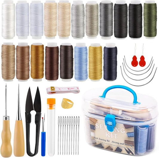 FTEVEN 43 Pieces Upholstery Repair Sewing Kit, Heavy Duty Sewing Kit with Leather Sewing Thread, Big Eye Sewing Needle, Sewing Awl for Furniture,Car, Sofa, Backpack, Shoe, Craft DIY